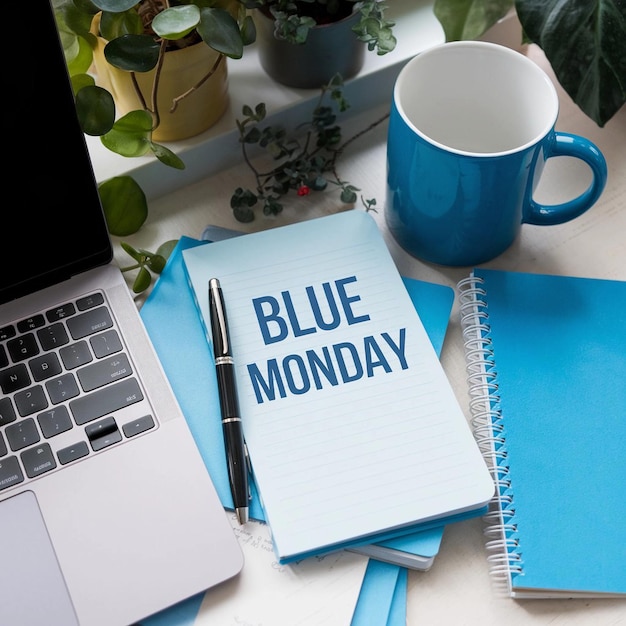 a blue notebook with the word blue on it