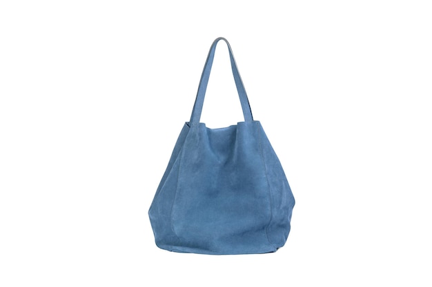 Blue nubuck handbags on a white background