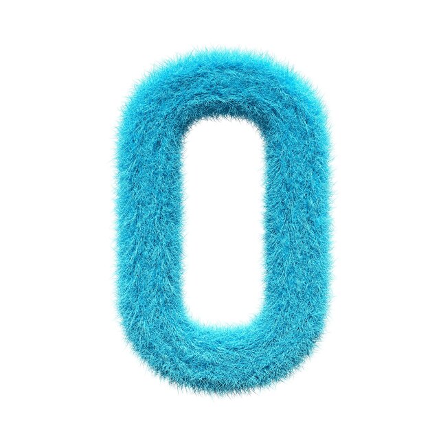 blue number 0 Fur 3D element render Typography fluffy style