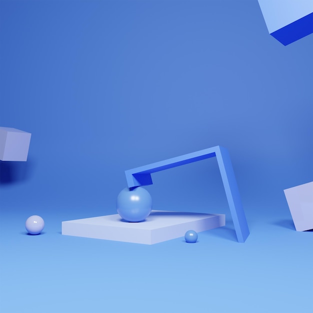 Photo a blue object with a blue ball on it and a white cube in the corner.