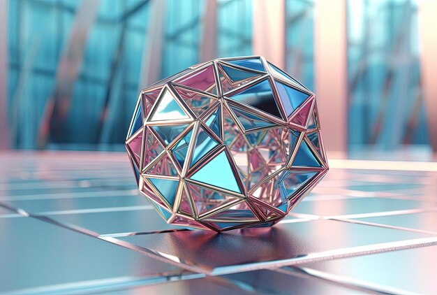 голубой объект с треугольниками, сделанными из металла и цвета в стиле архитектурных сетей