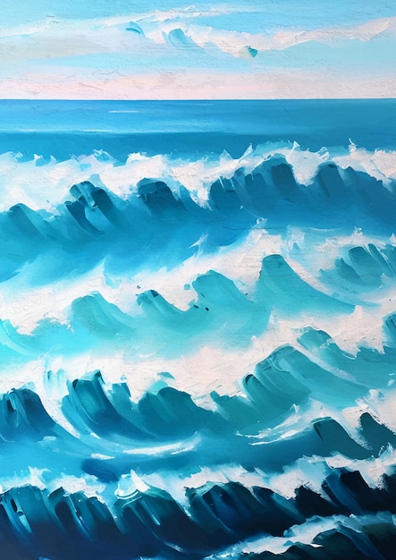 Голубой океан живопись современный абстрактный окрашенный морской холст для печати искусство печати