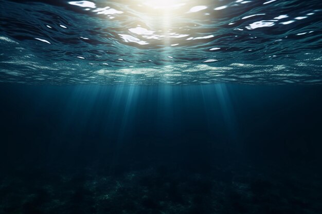 写真 青い海の海底の背景と太陽の光が透き通っている