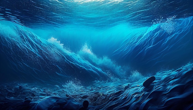 Синий океан подводный фон поверхность воды океан море Генеративный AI