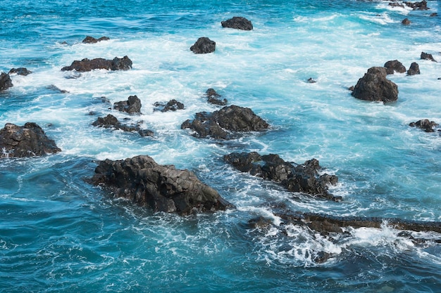 Blue ocean water and rocks beautiful landscape of canary islands