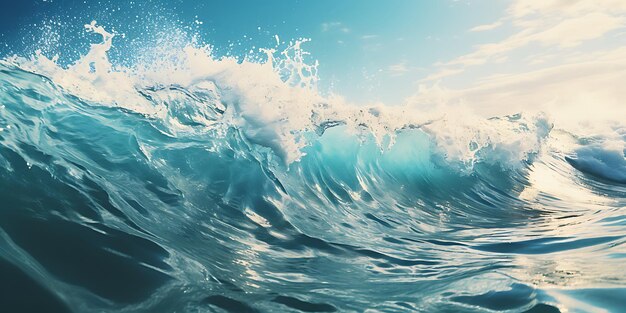 Blue ocean wave 3D render of ocean wave with blue sky