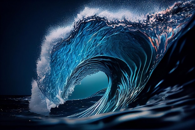 Photo blue ocean wave breaking on shore generative ai