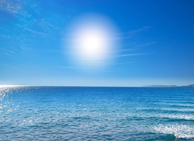 写真 青い海の波、太陽