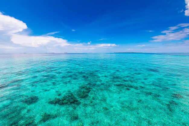 澄んだ空と少しの雲のある青い海