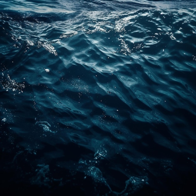 A blue ocean with a dark blue background and the words ocean on the bottom.