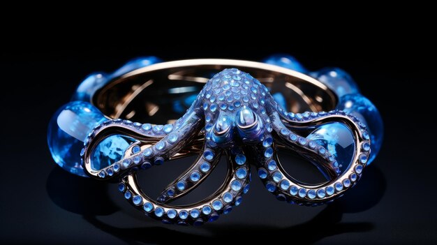 A blue octopus ring with a gold band