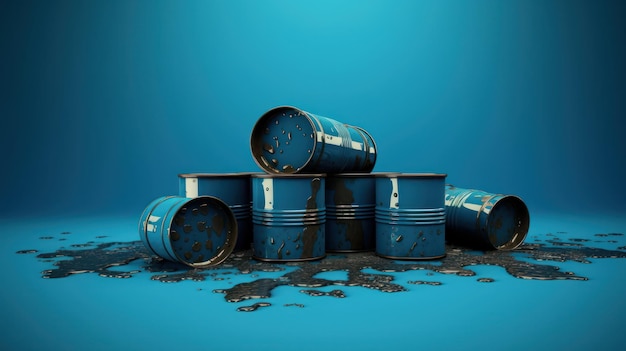 Foto barili di petrolio blu su sfondo blu