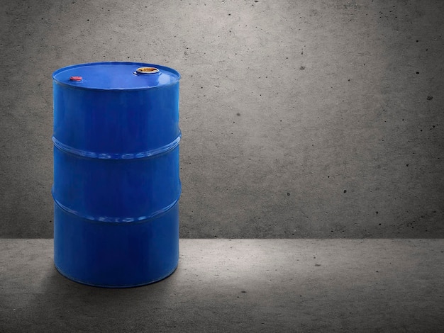 Blue oil tank on cement wall background