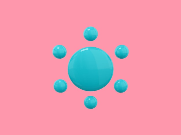 Blue one color cartoon sun on pink flat background Minimalistic design object 3d rendering icon ui ux interface element