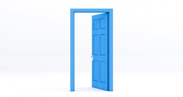 Blue Open door isolated on white