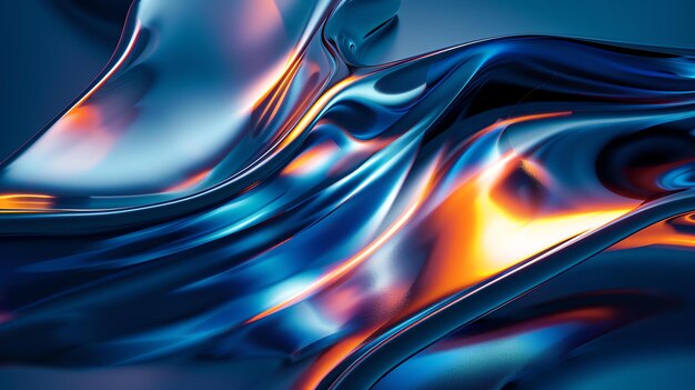 Blue and orange abstract liquid shapes 3d rendering