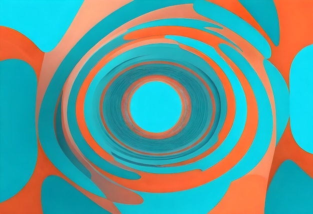 a blue and orange abstract painting with a spiral in the middle