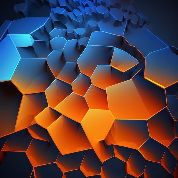 A blue and orange background with hexagons and the letter c.