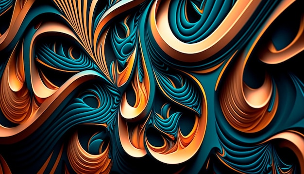 A blue and orange background with a pattern of swirls and arrows.