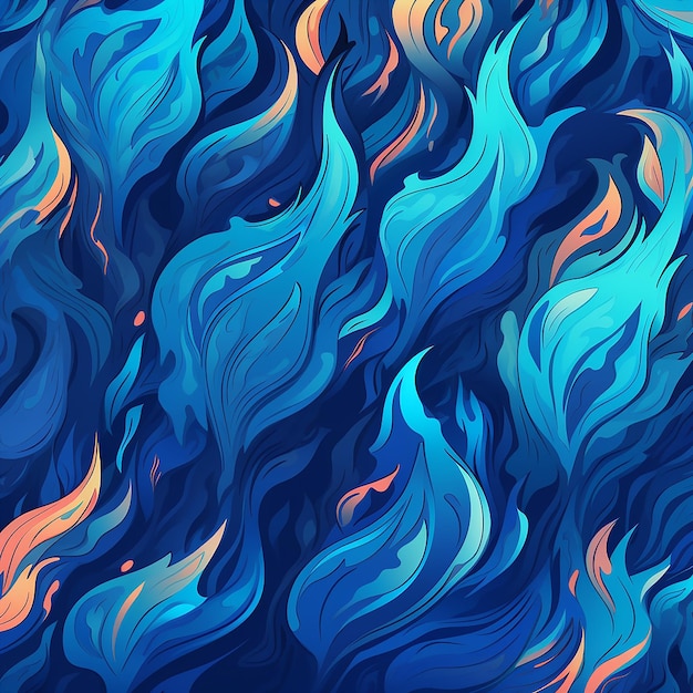 A blue and orange background with a pattern of waves and the words fire on it.