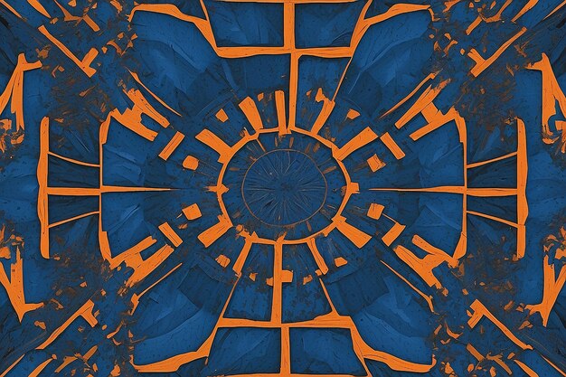 A blue and orange background with a square design in the middle