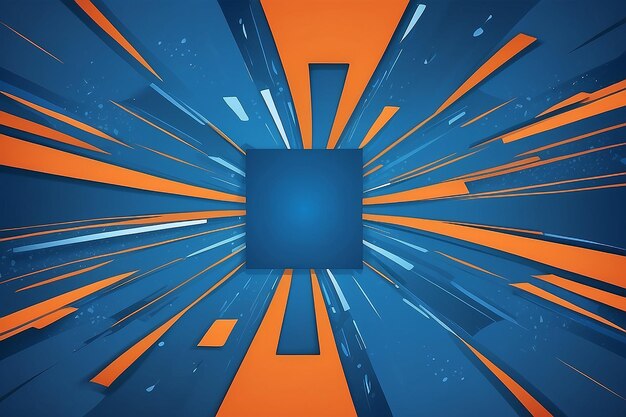 A blue and orange background with a square design in the middle