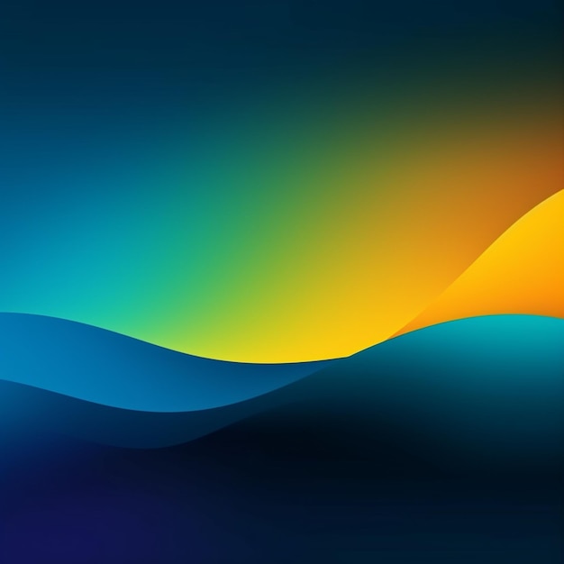 A blue and orange background with a yellow and orange wave design.