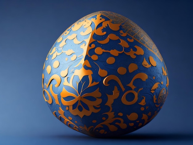 A blue and orange ball with a flower design on it.