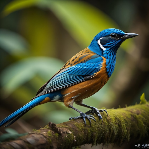 A blue and orange bird with the word " bird " on it.