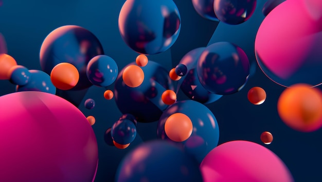 a blue and orange bubbles with orange and pink bubbles floating in the water