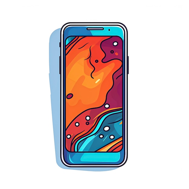 a blue and orange cell phone with the colors of the rainbow.