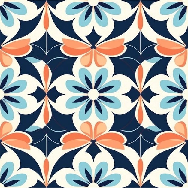 A blue and orange flower pattern with a white background generative ai