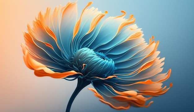 A blue and orange flower with a blue background