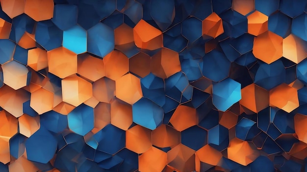 青いオレンジ色のグラデーション デジタルポリゴン ネットワークグリッド融合 背景の壁紙 生成 ai