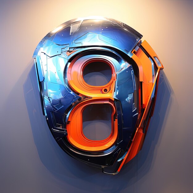 Photo a blue and orange helmet with the number 8 on it