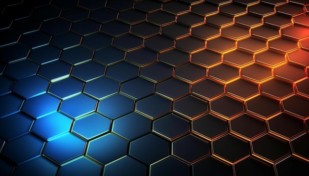 Blue and orange hexagons on a black background