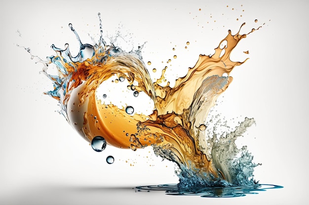 A blue and orange liquid splashes into a circle