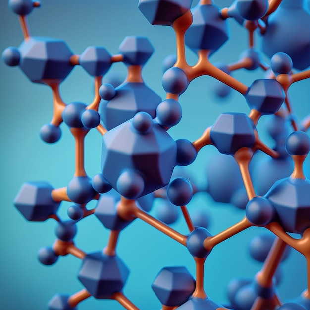 A blue and orange model of a molecule with the number 12 on it.