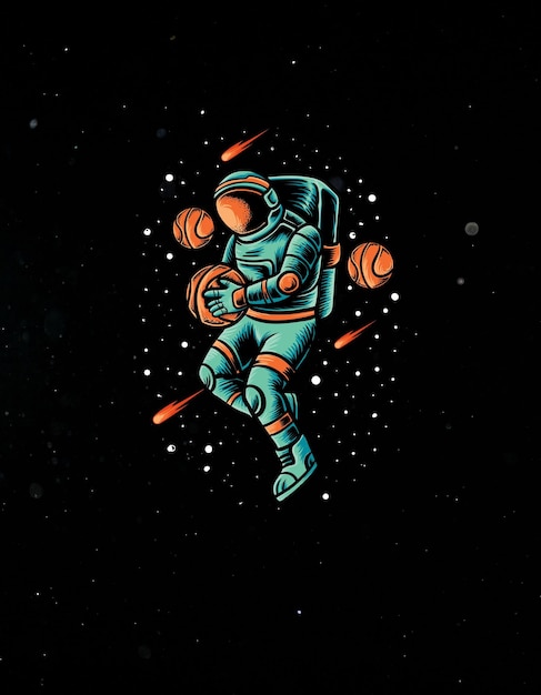 Photo blue orange modern illustration epic astronaut tshirt 1