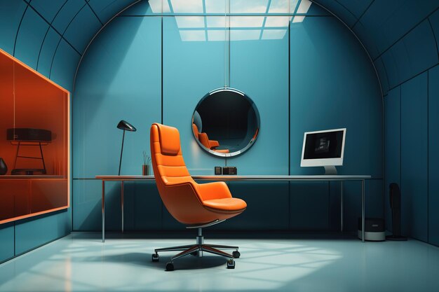 Blue and orange modern style working space