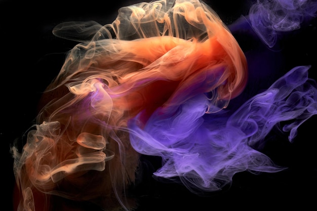 Blue orange multicolored smoke abstract background acrylic paint underwater explosion