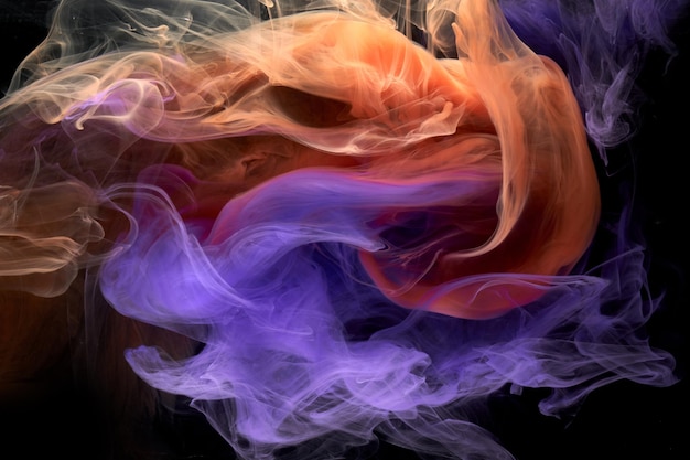 Blue orange multicolored smoke abstract background acrylic\
paint underwater explosion