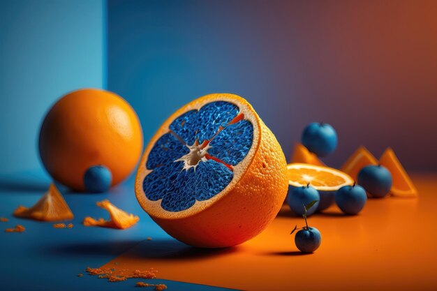 주황색 배경에 파란색 주황색 AI 생성됨
