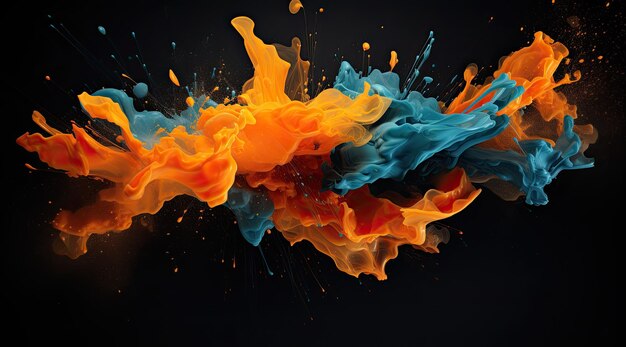 a blue and orange paint splashes