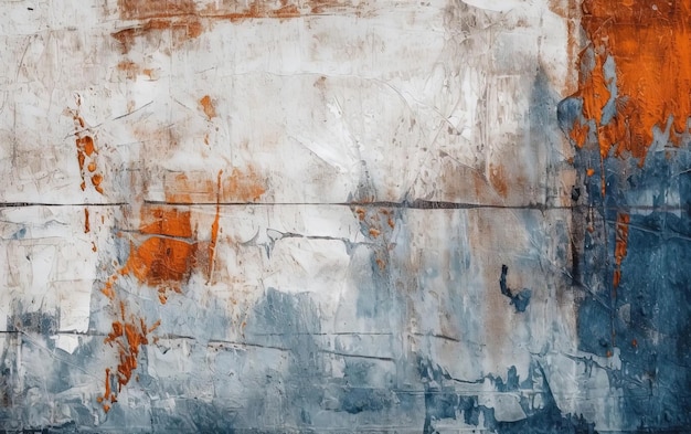 blue and orange paint on a white wall