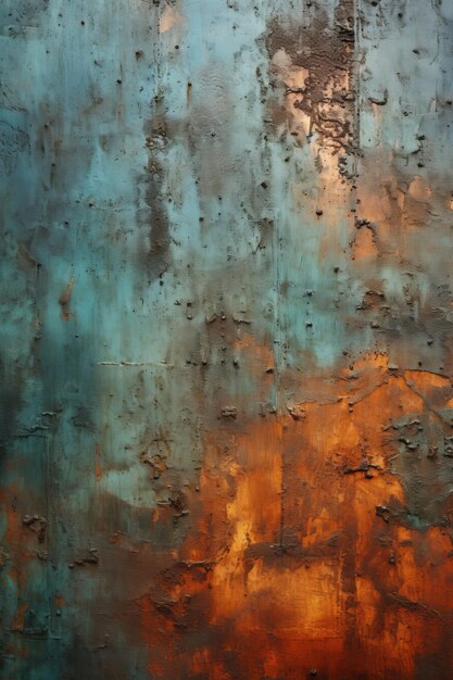 Blue and orange rusty metal wall