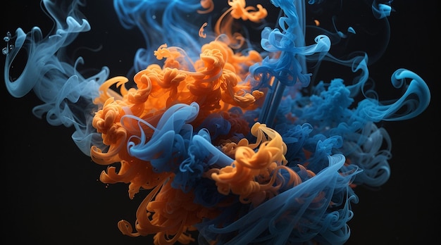 A blue and orange smoke with orange smoke in the middle