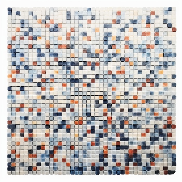 Photo blue and orange square mosaic tile art on white background