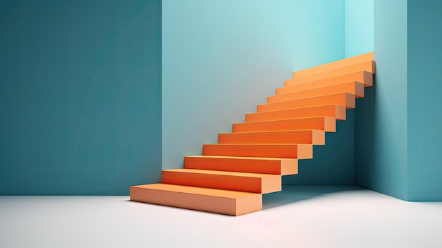 Сине-оранжевая лестница, ведущая к вершине успеха в карьере благодаря технологии генеративного искусственного интеллекта
