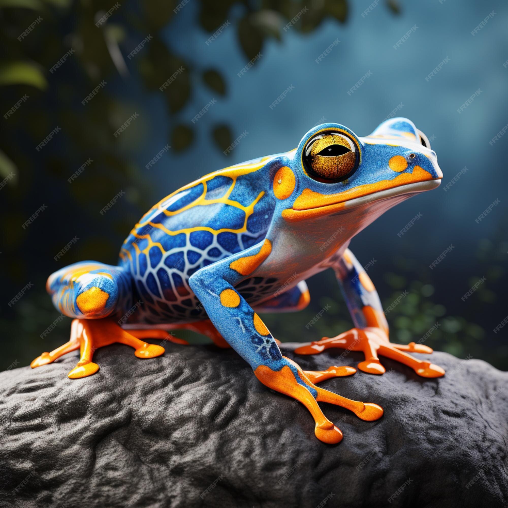 Premium AI Image | a blue and orange tree frog is on concrete